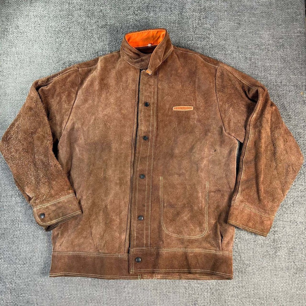 YesWelder Brown Suede Welding Jacket Mens XL Heavy Duty Workwear Industrial